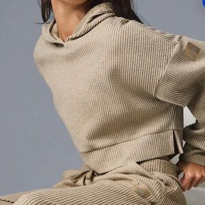ALO Yoga Ribbed Tan Hoodie with matching joggers